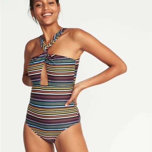 Old Navy Other - New Old Navy Striped Twisted Halter Swimsuit Size Extra Small Rainbow One Piece